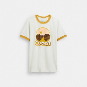 White Men Coach Roadside Ringer T Shirts | MY_CH48790