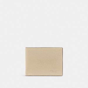 White Men Coach Slim Billfold Wallet Polished Pebble Leather Billfolds | MY_CH35099