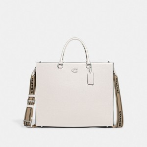 White Men Coach Tote 40 With Signature Canvas Chalk Tote Bag | MY_CH24897