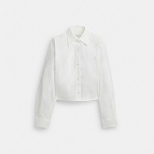 White Women Coach Cropped Button Up Shirt Tops | MY_CH97381
