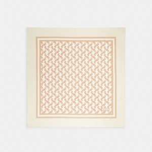 White Women Coach Horse And Carriage Print Silk Square Scarf | MY_CH47322