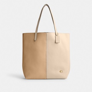White Women Coach North In Colorblock Brass Tote Bag | MY_CH56891